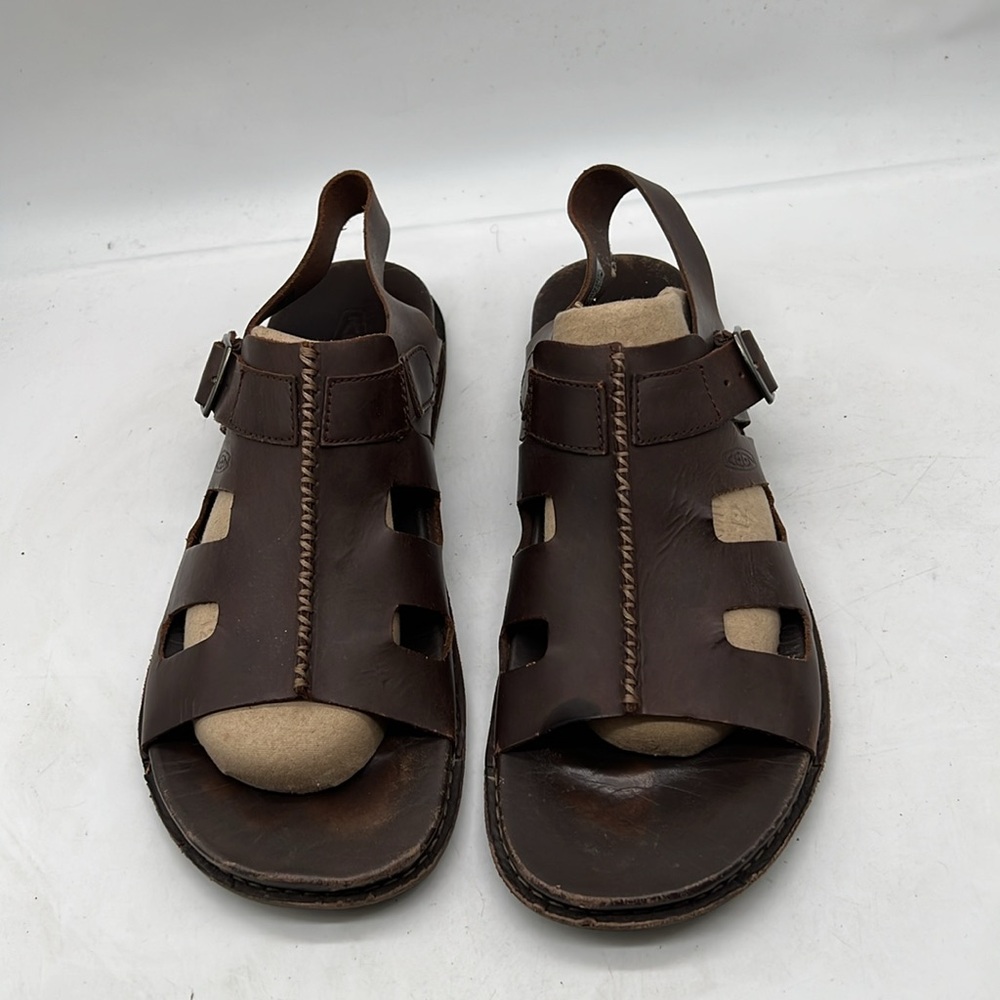 KEEN Alman Dark Brown Leather Buckle Strap Sandals 1010315 Mens 11.5 - Picture 2 of 9